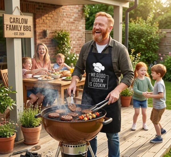 BBQ Mr Good Lookin is Cookin Mr. Good Lookin' is Cookin' BBQ Apron – Funny & Practical Grilling Gift for Men