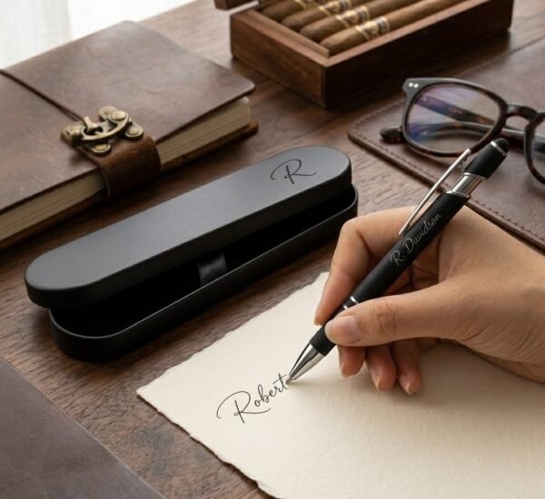 Custom Mens Ballpoint Pen Robert Davidson Example Premium Personalised Metal Ballpoint Pen – Elegant Custom Engraved Writing Gift Set with Case