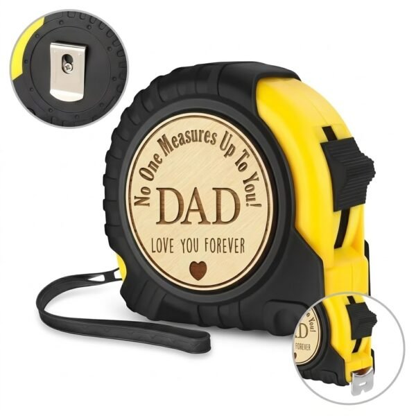Number one Dad Tape Measurer pic 2 functions 1 No One Measures Up Engraved Wooden Tape Measure – The Perfect Father's Day & Birthday Gift for Dad