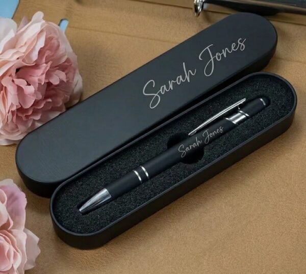 Sarah Jones Sample image for Ballpoint custom pen Premium Personalised Metal Ballpoint Pen – Elegant Custom Engraved Writing Gift Set with Case