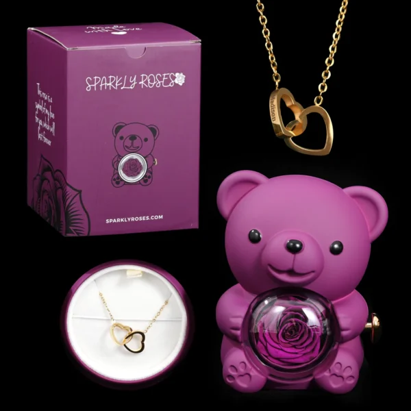 sparkly-roses-eternal-rose-bear-w-engraved-necklace-purple-gold-43432082309364 Eternal Rose Bear W/ Engraved Necklace